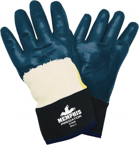 MCR Safety - Size L (9), 10-1/2" Long, Supported, Nitrile Chemical Resistant Gloves - Smooth Finish, KEVLAR Lined, Safety Cuff, Blue - Americas Industrial Supply