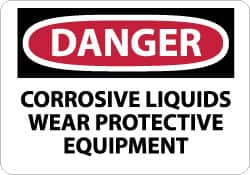 NMC - "Danger - Corrosive Liquids - Wear Protective Equipment", 7" Long x 10" Wide, Pressure-Sensitive Vinyl Safety Sign - Rectangle, 0.004" Thick, Use for Accident Prevention - Americas Industrial Supply