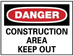 NMC - "Danger - Construction Area - Keep Out", 14" Long x 20" Wide, Aluminum Safety Sign - Rectangle, 0.04" Thick, Use for Security & Admittance - Americas Industrial Supply