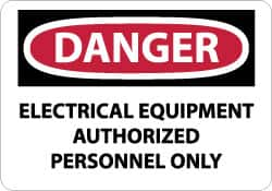 NMC - "Danger - Electrical Equipment - Authorized Personnel Only", 10" Long x 14" Wide, Aluminum Safety Sign - Rectangle, 0.04" Thick, Use for Accident Prevention - Americas Industrial Supply