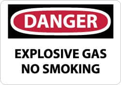 NMC - "Danger - Explosive Gas - No Smoking", 10" Long x 14" Wide, Aluminum Safety Sign - Rectangle, 0.04" Thick, Use for Accident Prevention - Americas Industrial Supply