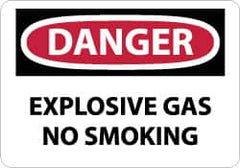 NMC - "Danger - Explosive Gas - No Smoking", 7" Long x 10" Wide, Pressure-Sensitive Vinyl Safety Sign - Rectangle, 0.004" Thick, Use for Accident Prevention - Americas Industrial Supply