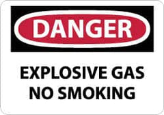 NMC - "Danger - Explosive Gas - No Smoking", 10" Long x 14" Wide, Pressure-Sensitive Vinyl Safety Sign - Rectangle, 0.004" Thick, Use for Accident Prevention - Americas Industrial Supply