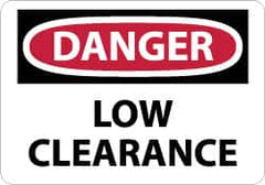 NMC - "Danger - Low Clearance", 10" Long x 14" Wide, Pressure-Sensitive Vinyl Safety Sign - Rectangle, 0.004" Thick, Use for Accident Prevention - Americas Industrial Supply