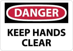 NMC - "Danger - Keep Hands Clear", 10" Long x 14" Wide, Pressure-Sensitive Vinyl Safety Sign - Rectangle, 0.004" Thick, Use for Accident Prevention - Americas Industrial Supply