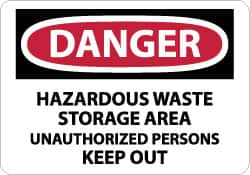 NMC - "Danger - Hazardous Waste Storage Area - Unauthorized Persons Keep Out", 10" Long x 14" Wide, Aluminum Safety Sign - Rectangle, 0.04" Thick, Use for Security & Admittance - Americas Industrial Supply