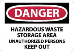 NMC - "Danger - Hazardous Waste Storage Area - Unauthorized Persons Keep Out", 10" Long x 14" Wide, Aluminum Safety Sign - Rectangle, 0.04" Thick, Use for Security & Admittance - Americas Industrial Supply