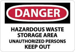 NMC - "Danger - Hazardous Waste Storage Area - Unauthorized Persons Keep Out", 7" Long x 10" Wide, Pressure-Sensitive Vinyl Safety Sign - Rectangle, 0.004" Thick, Use for Security & Admittance - Americas Industrial Supply