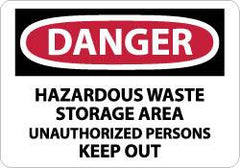 NMC - "Danger - Hazardous Waste Storage Area - Unauthorized Persons Keep Out", 7" Long x 10" Wide, Rigid Plastic Safety Sign - Rectangle, 0.05" Thick, Use for Security & Admittance - Americas Industrial Supply