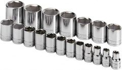 SK - 19 Piece 1/2" Drive Standard Socket Set - 6 Points, 3/8 to 1-1/2", Inch Measurement Standard - Americas Industrial Supply