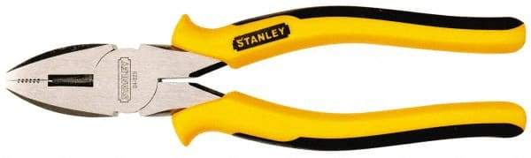 Stanley - 8-3/4" OAL, 1-31/64" Jaw Length, Side Cutting Linesman's Pliers - Serrated Jaw, Round Nose Head, TPR Handles - Americas Industrial Supply