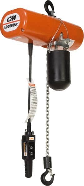 CM - 1 Ton Capacity, 32 FPM Lift Speed, 230/460 Volt, Hook Mounted Hoist - 15' Max Lift, 18-1/2" Min Headroom, 1 Chain - Americas Industrial Supply