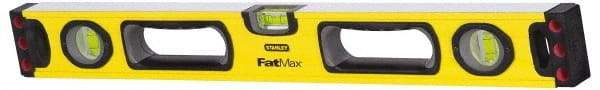 Stanley - 48" Long 3 Vial Box Beam Level - Aluminum, Yellow, 1 Level & 2 Plumb Vials - Americas Industrial Supply