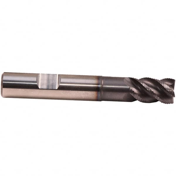 Emuge - 3mm Diam, 5mm LOC, 3 Flute Solid Carbide Roughing & Finishing End Mill - TiAlN Finish, 57mm OAL, 6mm Shank Diam, Weldon Shank, 45° Helix, Centercutting, Regular Length - Americas Industrial Supply