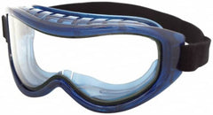Sellstrom - Size Universal, Clear Polycarbonate Anti-Fog & Scratch Resistant Lens, Safety Goggles - Indirect Vent, Blue Plastic Frame, Over the Glass Style - Americas Industrial Supply
