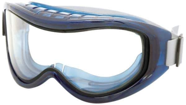 Sellstrom - Size Universal, Clear Polycarbonate Anti-Fog & Scratch Resistant Lens, Safety Goggles - Indirect Vent, Blue Plastic Frame, Over the Glass Style - Americas Industrial Supply
