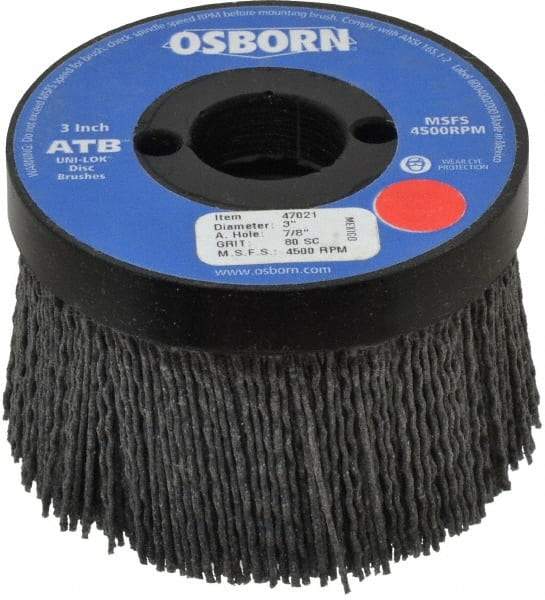 Osborn - 3" 80 Grit Silicon Carbide Crimped Disc Brush - Medium Grade, Plain Hole Connector, 1-1/2" Trim Length, 3/4" Shank Diam, 7/8" Arbor Hole - Americas Industrial Supply