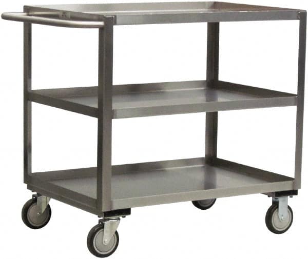 Jamco - 1,200 Lb Capacity, 18" Wide x 36" Long x 35" High Service Cart - 3 Shelf, Stainless Steel, 2 Rigid/2 Swivel Casters - Americas Industrial Supply