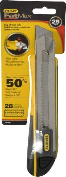 Stanley - Snap Utility Knife - 5-1/2" Blade, Yellow, Silver & Black TPE Handle, 4 Blades Included - Americas Industrial Supply