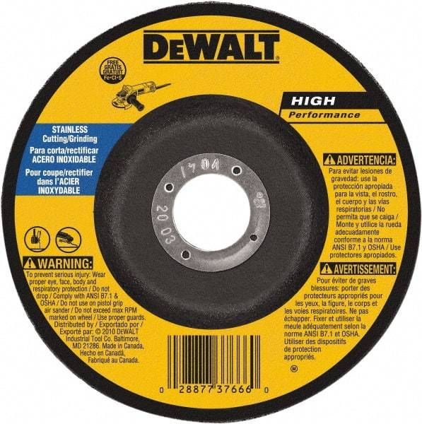 DeWALT - 30 Grit, 7" Wheel Diam, 1/8" Wheel Thickness, 7/8" Arbor Hole, Type 27 Depressed Center Wheel - Aluminum Oxide, 8,700 Max RPM, Compatible with Angle Grinder - Americas Industrial Supply