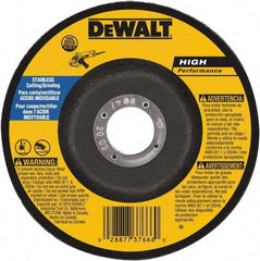 DeWALT - 30 Grit, 7" Wheel Diam, 1/8" Wheel Thickness, 7/8" Arbor Hole, Type 27 Depressed Center Wheel - Aluminum Oxide, 8,700 Max RPM, Compatible with Angle Grinder - Americas Industrial Supply