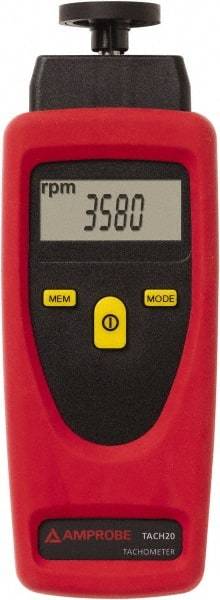 Amprobe - Accurate up to 0.02%, Contact and Noncontact Tachometer - 8 Inch Long x 9 Inch Wide x 1-3/4 Inch Meter Thick, 1 to 99,999 (Optical) and 19,999 (Mechanical) RPM Measurement - Americas Industrial Supply