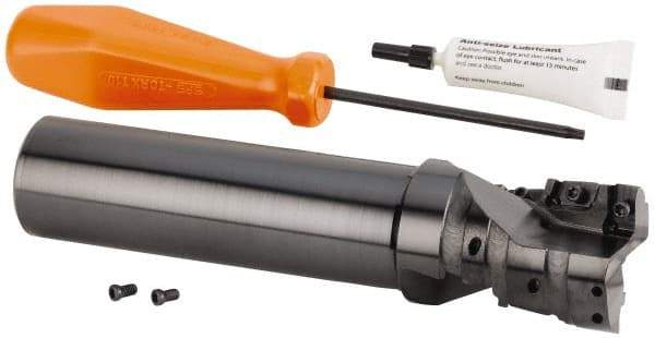 Kennametal - 1-1/2" Cut Diam, 42.01mm Max Depth of Cut, 1-1/4" Shank Diam, 159mm OAL, Indexable Square Shoulder Helical End Mill - GOMT 13T3.., JOMT 13T3.. Inserts, Cylindrical Shank, 0° Lead Angle, Through Coolant, Series KDMR - Americas Industrial Supply