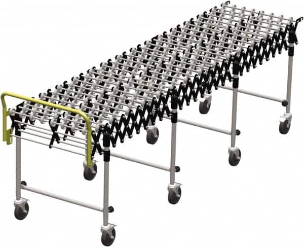 Value Collection - 18 Inches Wide x 3.8 Ft. to 12 Ft. Extended Length Flexible Conveyor - 31-1/2 to 39.4" High, 4 Leg Sets per Unit, 7 Wheels per Axle - Americas Industrial Supply