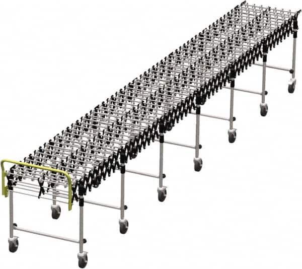 Value Collection - 18 Inches Wide x 7 Ft. to 22 Ft. Extended Length Flexible Conveyor - 31-1/2 to 39.4" High, 7 Leg Sets per Unit, 7 Wheels per Axle - Americas Industrial Supply