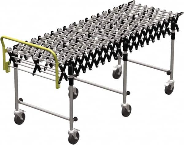 Value Collection - 18 Inches Wide x 2.7 Ft. to 8 Ft. Extended Length Flexible Conveyor - 31-1/2 to 39.4" High, 3 Leg Sets per Unit, 7 Wheels per Axle - Americas Industrial Supply