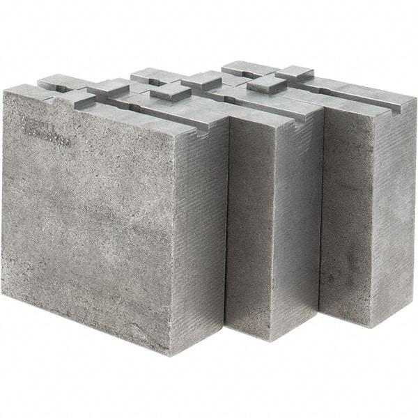 Abbott Workholding Products - 8" & Up Chuck Capacity, Tongue & Groove Attachment, Square Soft Lathe Chuck Jaw - 3 Jaws, Steel, 1-3/4" Btw Mount Hole Ctrs, 4" Long x 1-1/2" Wide x 4" High, 5/16" Groove, 3/8" Fastener - Americas Industrial Supply