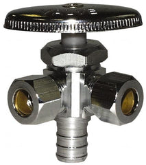 Legend Valve - NPT 1/2 Inlet, 110 Max psi, Chrome Finish, Rubber Water Supply Stop Valve - 3/8 Compression Outlet, Straight, Silver Handle, For Use with Potable Water Applications - Americas Industrial Supply