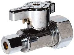 Legend Valve - NPT 1/2 Inlet, 125 Max psi, Chrome Finish, Carbon Steel Water Supply Stop Valve - 1/2 Compression Outlet, Angle, Silver Handle, For Use with Potable Water Applications - Americas Industrial Supply