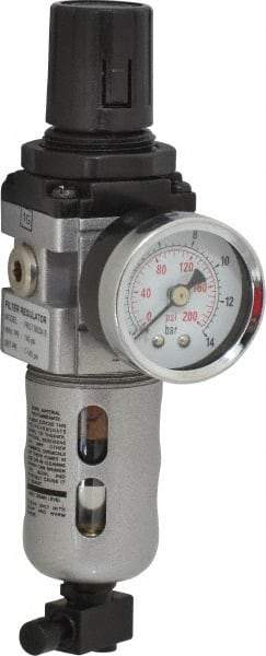PRO-SOURCE - 1/8" NPT Port Miniature 1 Piece Filter/Regulator FRL Unit - Polycarbonate Bowl, 14 SCFM, 145 Max psi, 6.69" High, Manual Drain - Americas Industrial Supply