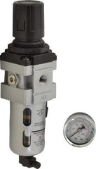 PRO-SOURCE - 1/4" NPT Port Intermediate 1 Piece Filter/Regulator FRL Unit - Polycarbonate Bowl, 63 SCFM, 145 Max psi, 8.66" High, Manual Drain - Americas Industrial Supply