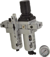 PRO-SOURCE - 1/4" NPT Port Intermediate 2 Piece Filter/Regulator-Lubricator FRL Unit - Polycarbonate Bowl, 53 SCFM, 145 Max psi, 8.66" High, Manual Drain - Americas Industrial Supply
