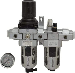 PRO-SOURCE - 3/8" NPT Port Intermediate 2 Piece Filter/Regulator-Lubricator FRL Unit - Polycarbonate Bowl, 63 SCFM, 145 Max psi, 8.66" High, Manual Drain - Americas Industrial Supply