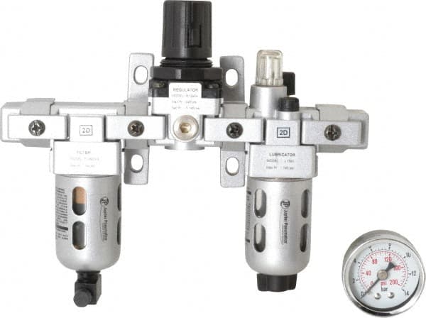 PRO-SOURCE - 1/8" NPT Port Miniature 3 Piece Filter-Regulator-Lubricator FRL Unit - Polycarbonate Bowl, 14 SCFM, 145 Max psi, 6.69" High, Manual Drain - Americas Industrial Supply