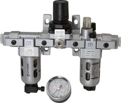 PRO-SOURCE - 1/4" NPT Port Miniature 3 Piece Filter-Regulator-Lubricator FRL Unit - Polycarbonate Bowl, 18 SCFM, 145 Max psi, 6.69" High, Manual Drain - Americas Industrial Supply