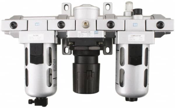 PRO-SOURCE - 3/8" NPT Port Intermediate 3 Piece Filter-Regulator-Lubricator FRL Unit - Polycarbonate Bowl, 71 SCFM, 145 Max psi, 8.66" High, Automatic Drain - Americas Industrial Supply