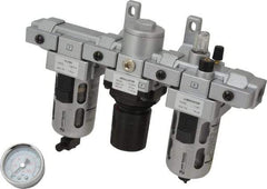 PRO-SOURCE - 1/4" NPT Port Intermediate 3 Piece Filter-Regulator-Lubricator FRL Unit - Polycarbonate Bowl, 46 SCFM, 145 Max psi, 8.66" High, Manual Drain - Americas Industrial Supply