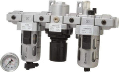 PRO-SOURCE - 3/8" NPT Port Intermediate 3 Piece Filter-Regulator-Lubricator FRL Unit - Polycarbonate Bowl, 71 SCFM, 145 Max psi, 8.66" High, Manual Drain - Americas Industrial Supply