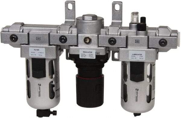 PRO-SOURCE - 1/2" NPT Port Standard 3 Piece Filter-Regulator-Lubricator FRL Unit - Polycarbonate Bowl, 106 SCFM, 145 Max psi, 112" High, Manual Drain - Americas Industrial Supply
