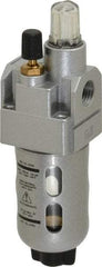 PRO-SOURCE - 1/4" NPT, 145 Max psi Miniature Modular Lubricator - Polycarbonate Bowl with Metal Guard, with Sight Glass, Cast Aluminum Body, 48 CFM, 140°F Max Temp, 1.57" Wide x 5.31" High - Americas Industrial Supply