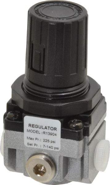 PRO-SOURCE - 1/8 NPT Port, 17 CFM, Aluminum Miniature Regulator - 7 to 145 psi Range, 220 Max psi Supply Pressure, 1/8" Gauge Port Thread, 1.56" Wide x 3.19" High - Americas Industrial Supply