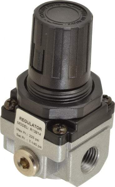 PRO-SOURCE - 1/4 NPT Port, 21 CFM, Aluminum Miniature Regulator - 7 to 145 psi Range, 220 Max psi Supply Pressure, 1/8" Gauge Port Thread, 1.56" Wide x 3.19" High - Americas Industrial Supply