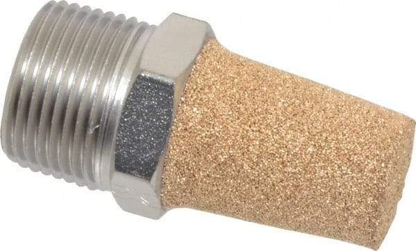 PRO-SOURCE - 3/4 Male NPT, 1-1/16" Hex, 2-1/4" OAL, Exhaust Muffler - 300 Max psi, 99 Decibel Rating, Sintered Bronze - Americas Industrial Supply