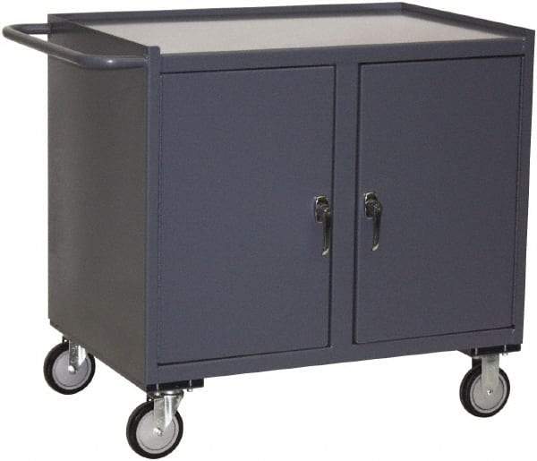 Jamco - 1,200 Lb Capacity, 2 Shelf, 2 Tray, 2 Door Mobile Workstation - 36" Wide x 24" Deep x 36" High, Steel, Gray - Americas Industrial Supply