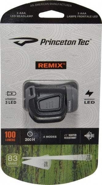 Princeton Tec - White LED Bulb, 300 Lumens, Hands-free Flashlight - Black, Gray Plastic Body, 3 AAA Batteries Not Included - Americas Industrial Supply