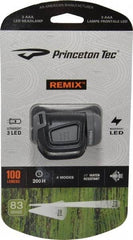 Princeton Tec - White LED Bulb, 300 Lumens, Hands-free Flashlight - Black, Gray Plastic Body, 3 AAA Batteries Not Included - Americas Industrial Supply